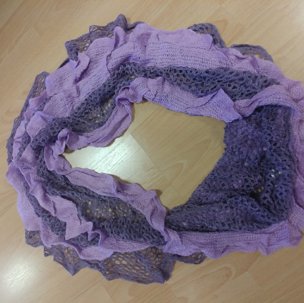 Crocheted Two Tone Ruffled Infinity Scarf - Picture 3 of 3
